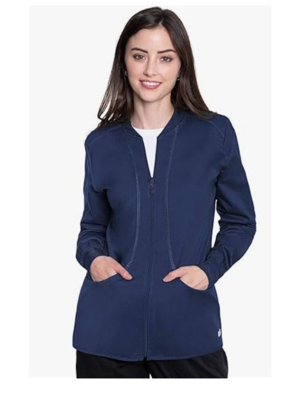 MED COUTURE full zip pockets warm up women's scrub jacket - Navy -MEDIUM 7663